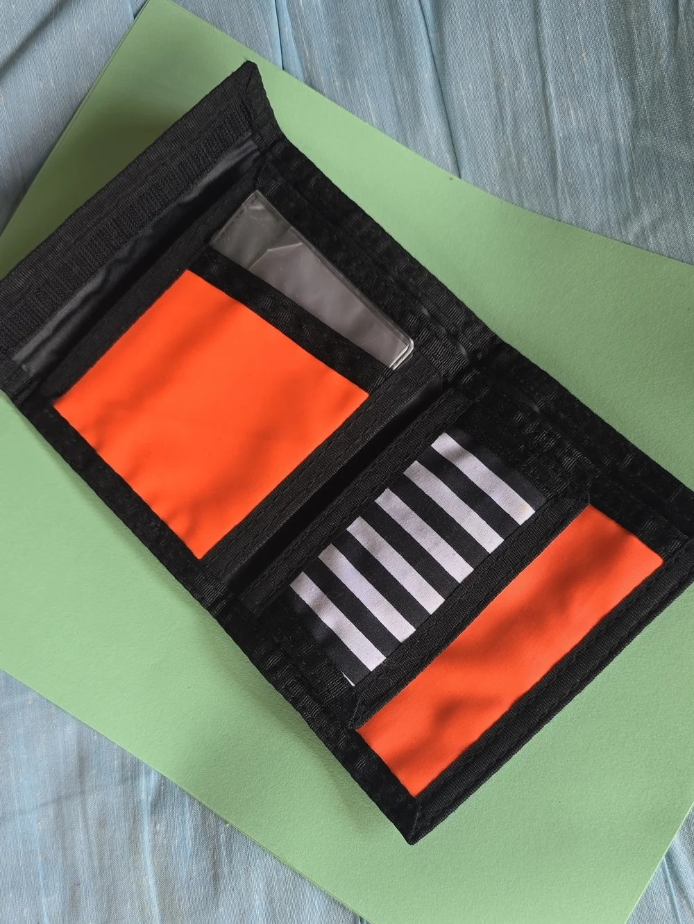 Vintage 80s 90s L.A. Express Black & White Stripe Trifold Wallet Neon Orange
